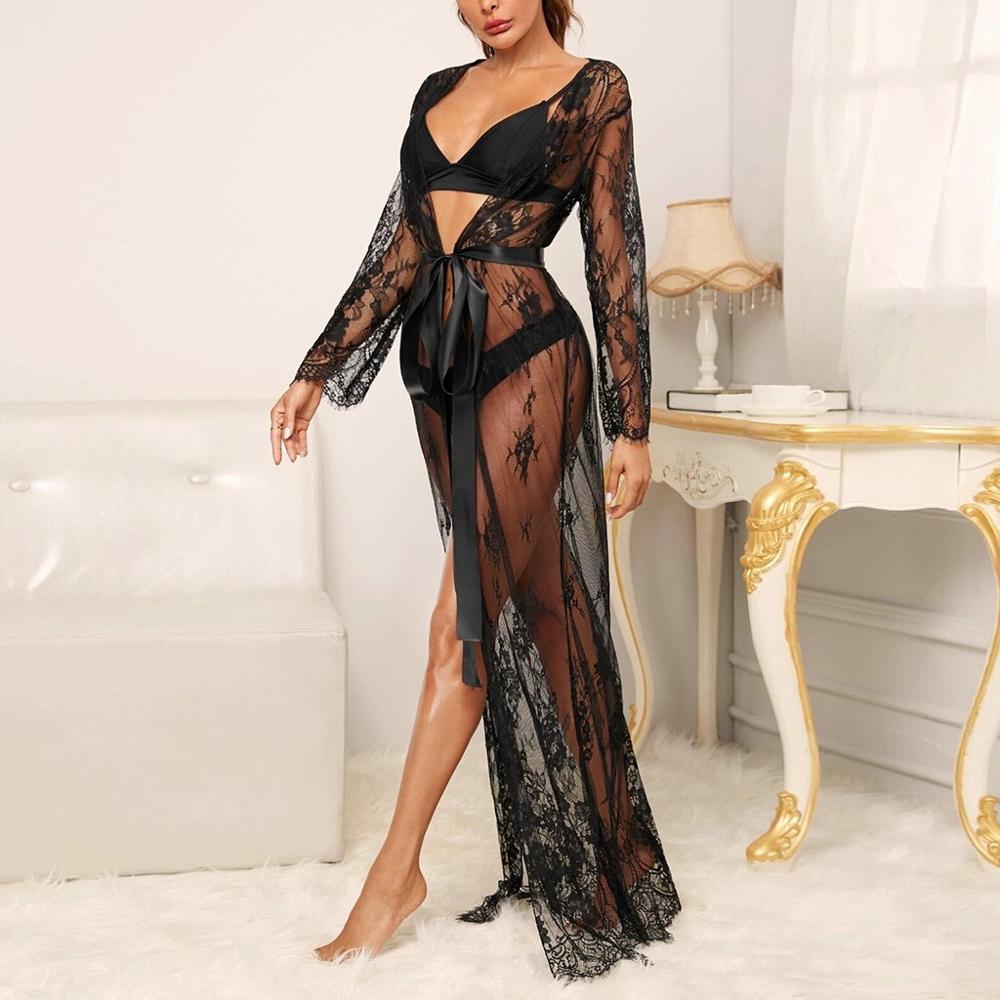 Lace Sheer Long Robe Nightgown